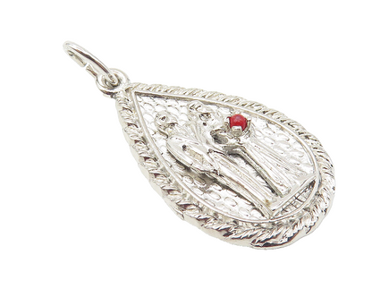 925 Sterling Silver  Shiny Petite Red Coral Accent Marriage Pendant  PT8290