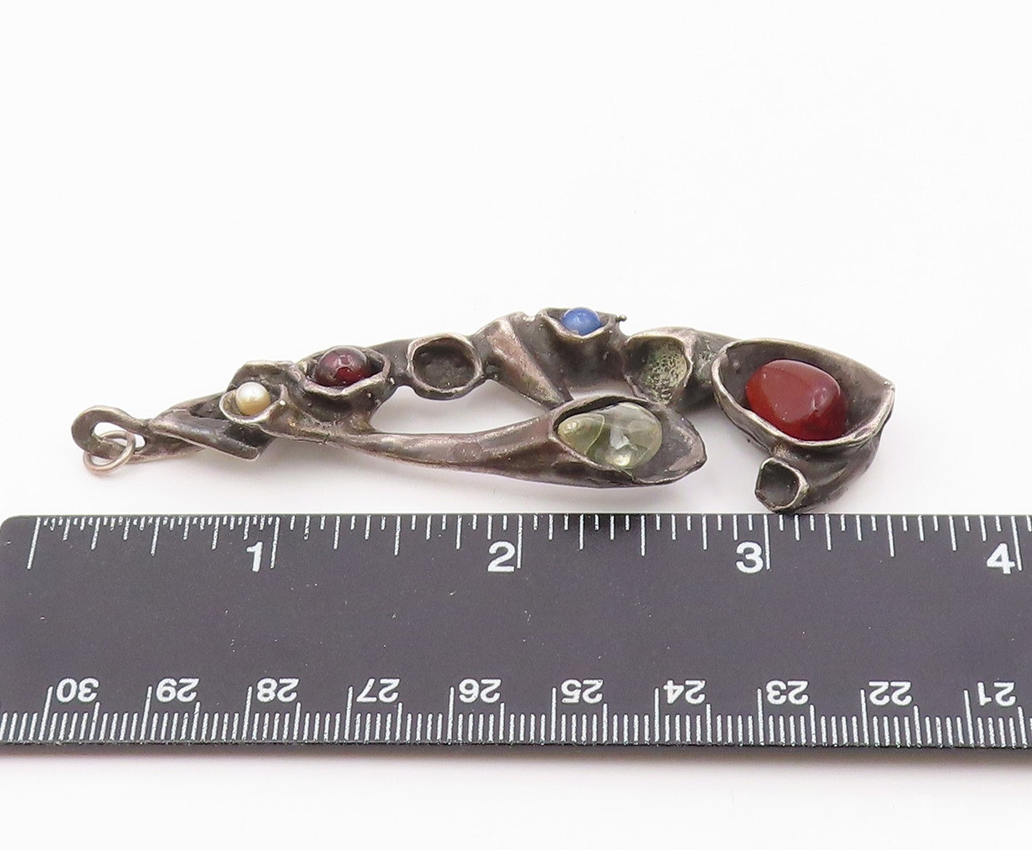 925 Silver  Vintage Amber Garnet & Pearl Brutalist Heavy Large Pendant PT19280