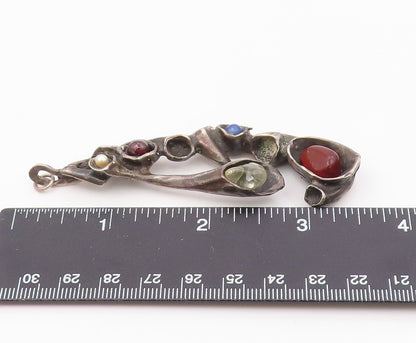 925 Silver  Vintage Amber Garnet & Pearl Brutalist Heavy Large Pendant PT19280