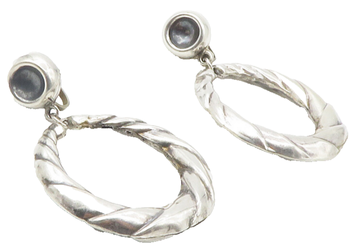 MEXICO 925 Sterling Silver  Vintage Hollow Round Twist Drop Earrings  EG7288