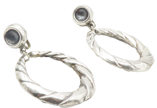MEXICO 925 Sterling Silver  Vintage Hollow Round Twist Drop Earrings  EG7288