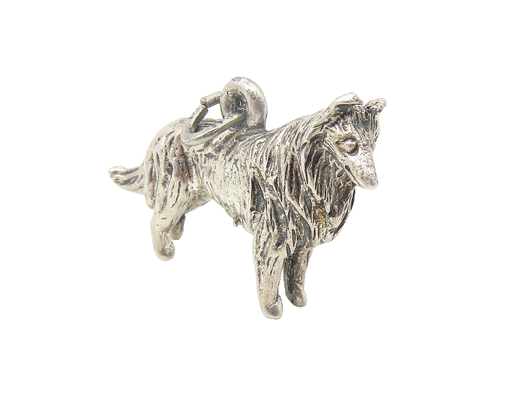925 Sterling Silver  Vintage Shiny Petite Etched Collie Dog Pendant  PT8950
