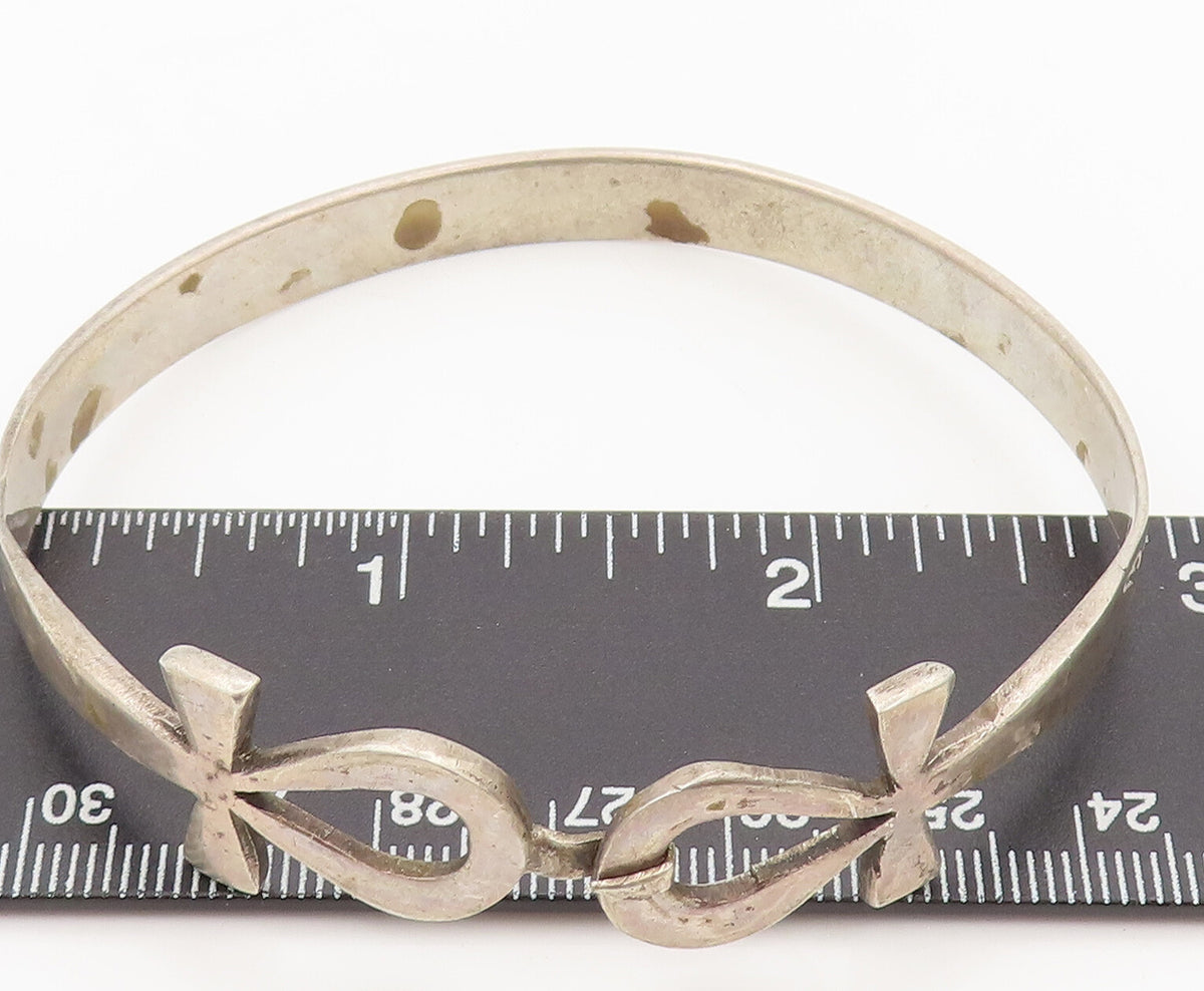MIDDLE EAST 925 Sterling Silver Vintage Solid Double Ankh Cross Bracelet BT10143