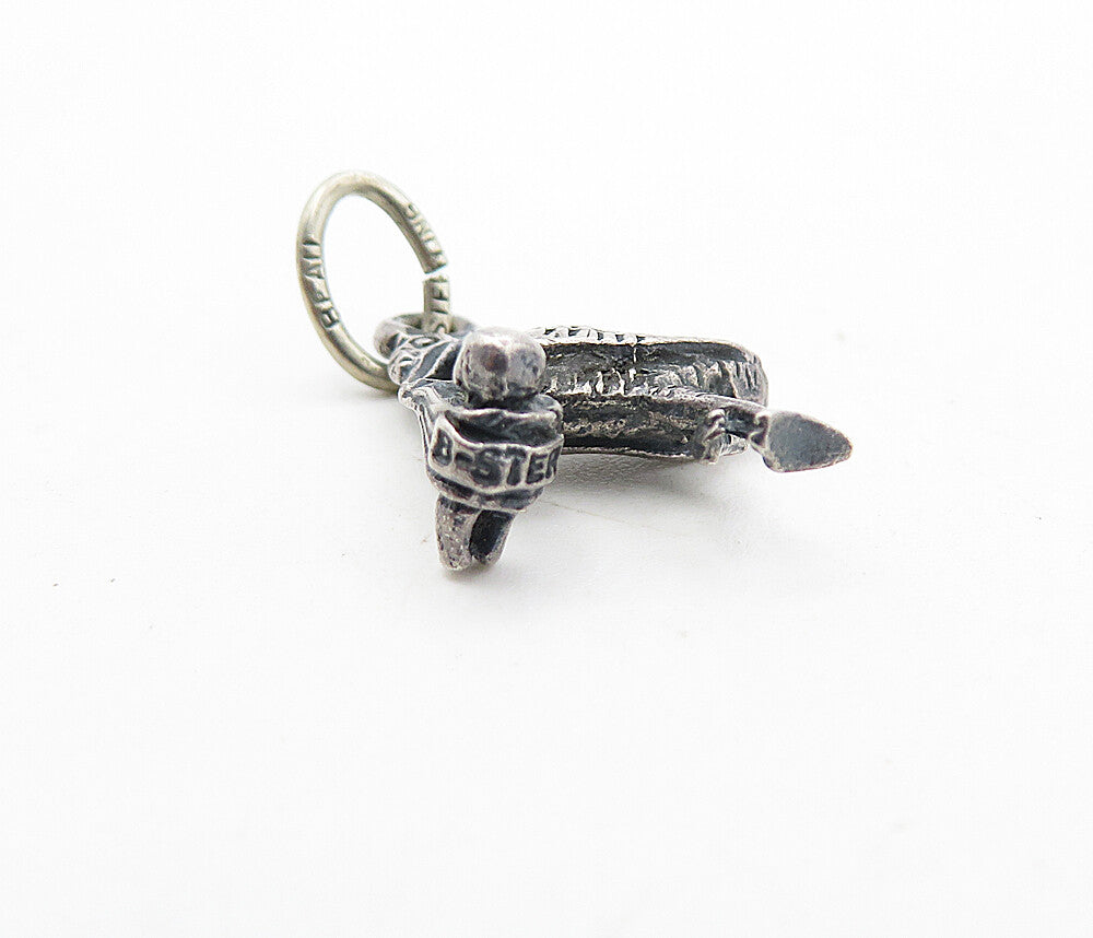 925 Sterling Silver  Vintage Petite Oxidized Stork & Baby Drop Pendant  PT6244