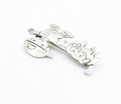 MEXICO 925 Sterling Silver  Vintage Little Boy & Pet Dog Brooch Pin  BP2163