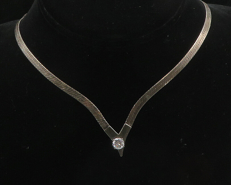 925 Sterling Silver Vintage Cubic Zirconia Dark Tone Snake Chain Necklace NE3216
