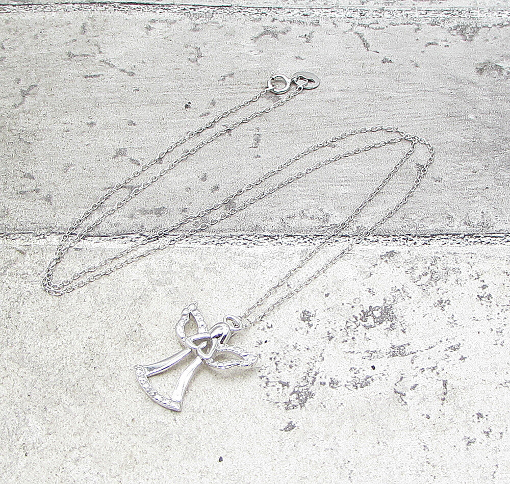 925 Sterling Silver  Genuine Diamond Angel Pendant & Chain  PT1322