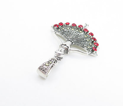 925 Sterling Silver  Red Coral & Marcasite Ballet Dancer Motif Pendant  PT5928