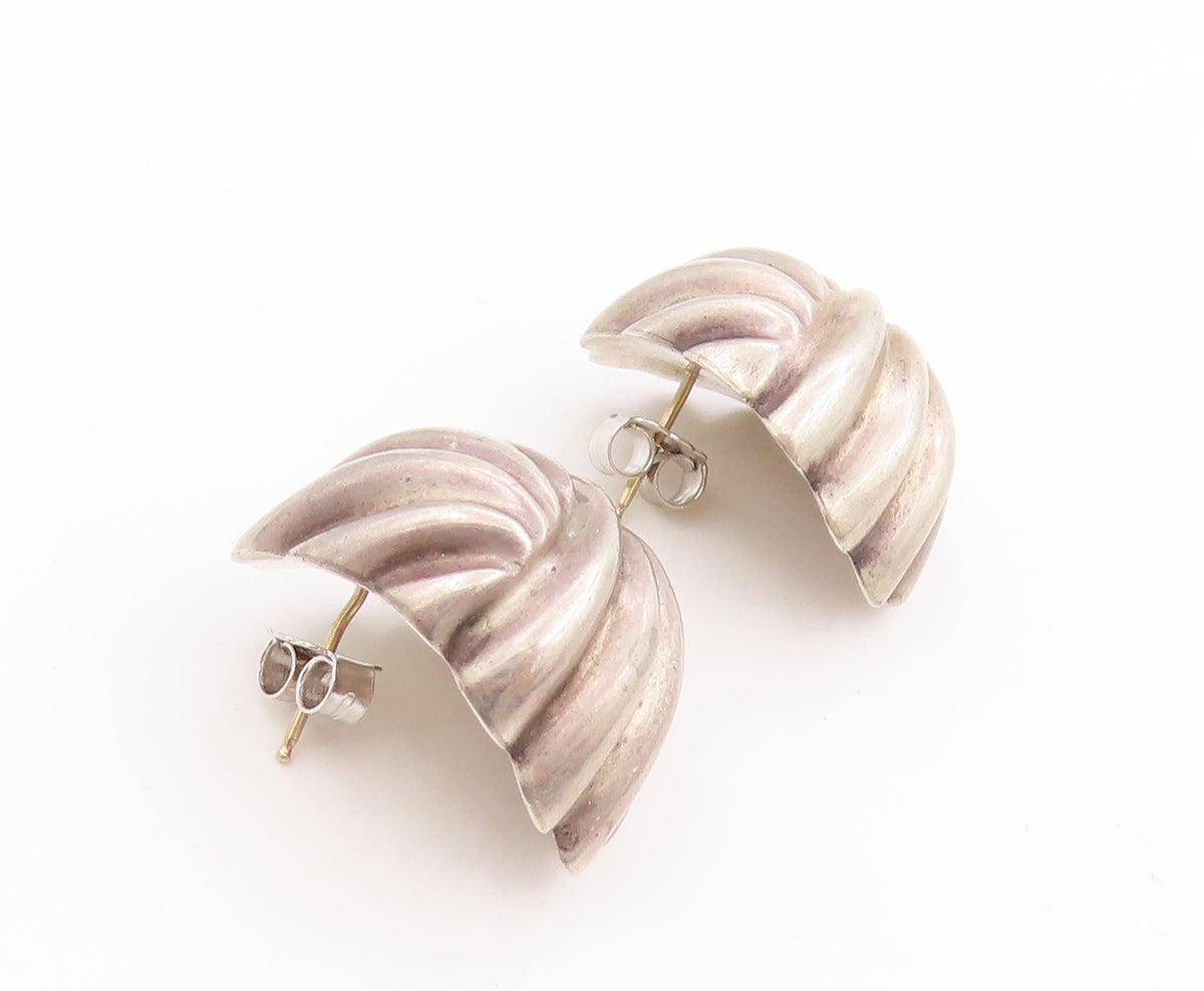 14k Gold & 925 Sterling Silver Vintage Earrings BAYANIHAN Ribbed Dome  EG14026