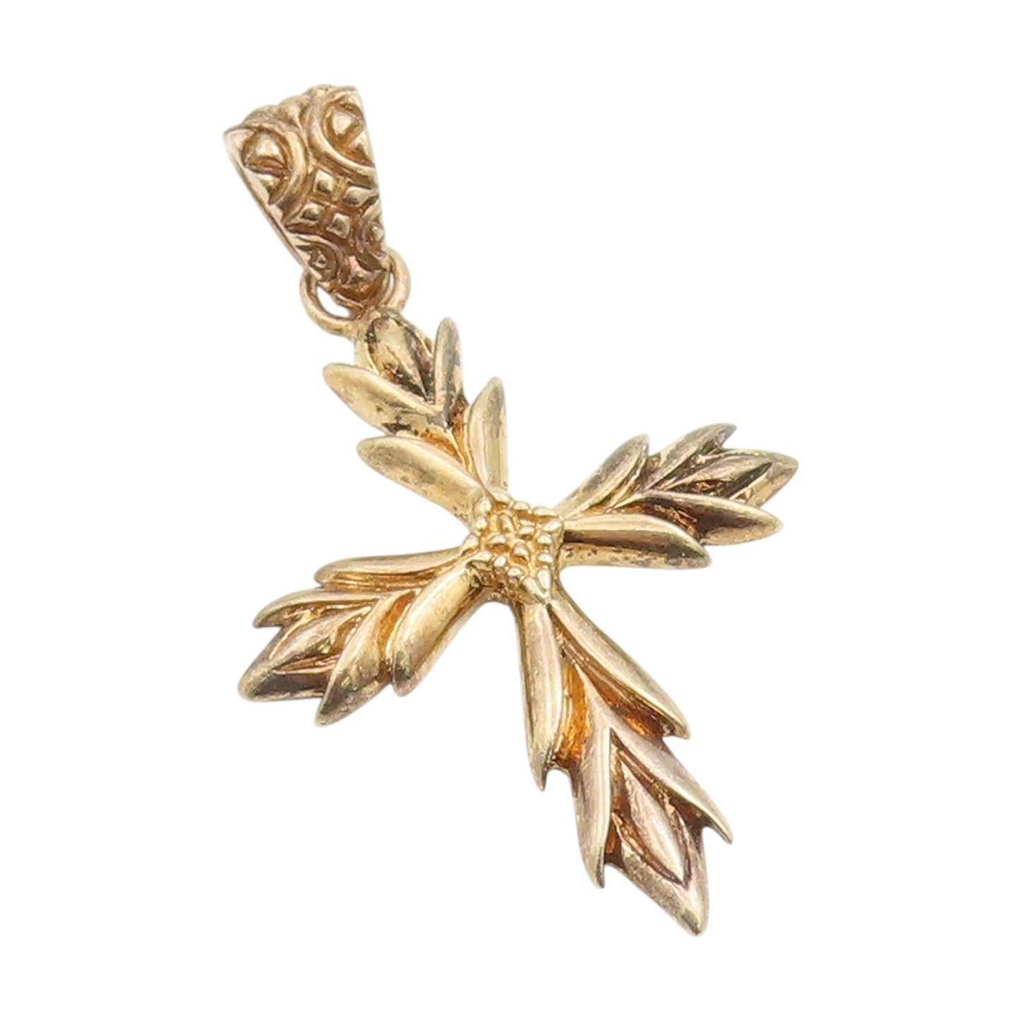 925 Sterling Silver Vintage Pendant Gold Plated Leaf Design Holy Cross  PT25893