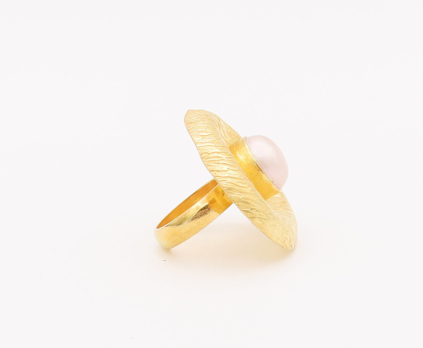 925 Sterling Silver Vintage Ring Gold Plated Grooved Pearl Hat   Sz 5.5 RG28005