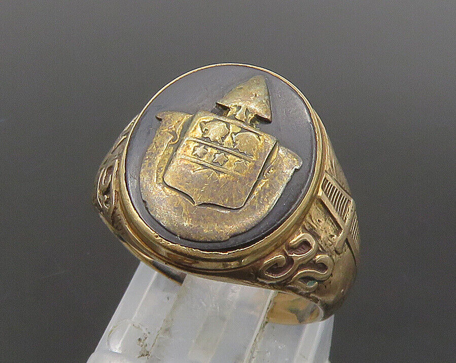 10K GOLD  Vintage Antique Black Enamel Signet Band Ring Sz 6  GR287