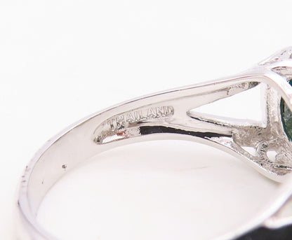 925 Sterling Silver Vintage Ring Diamonds Pearl & Gemstone Inlay  Sz 8  RG30492