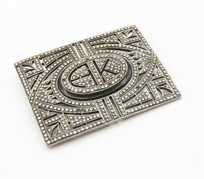 925 Sterling Silver  Vintage Black Onyx Sparkling Cutout Brooch Pin  BP5824