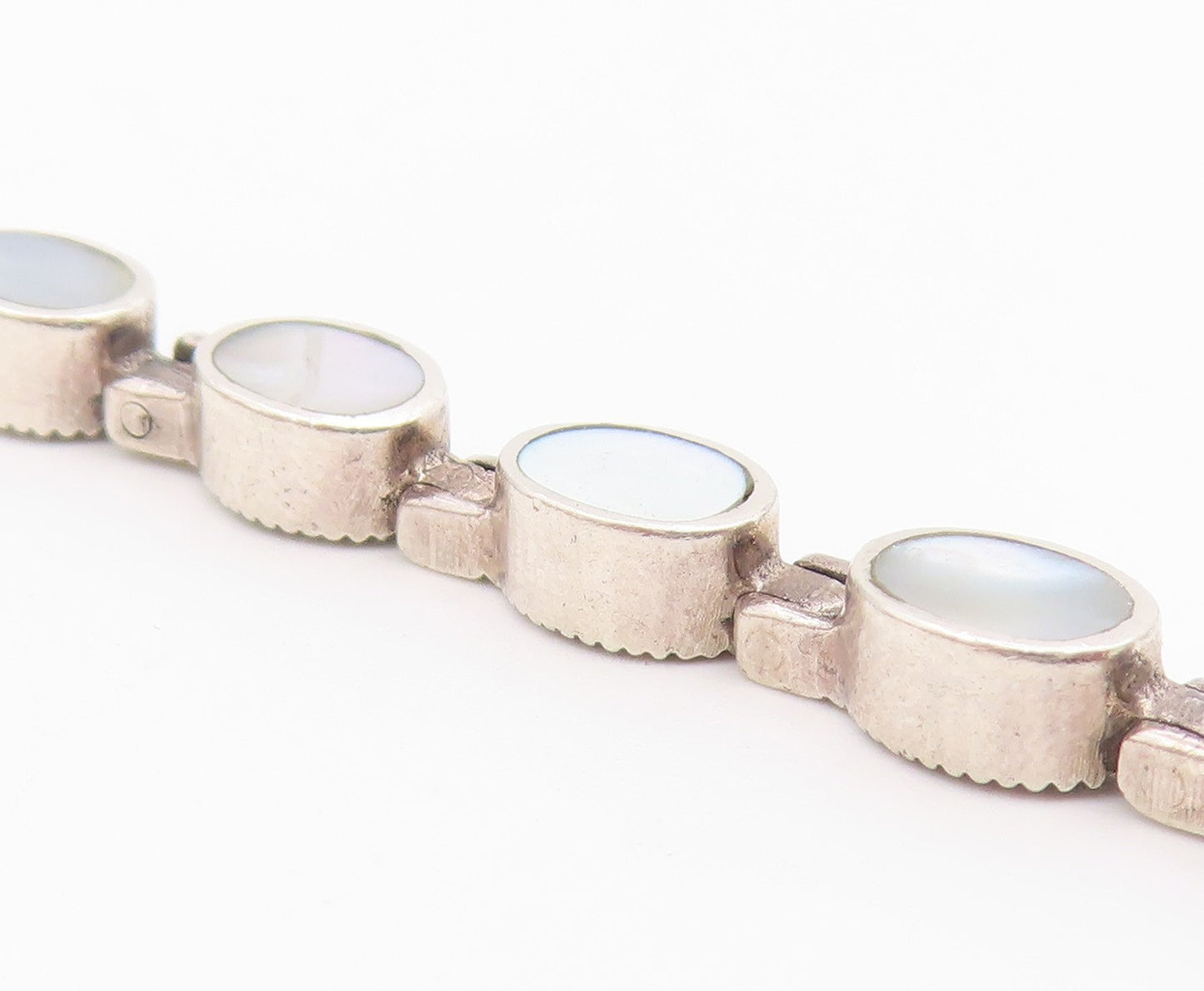 925 Sterling Silver  Mother Of Pearl & Marcasite Double Sided Bracelet  BT5099