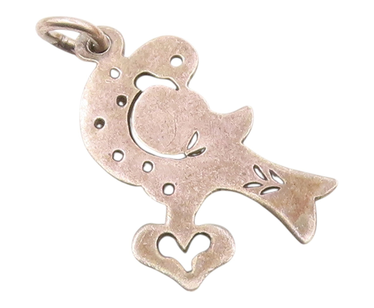 JAN LESLIE 925 Sterling Silver  Vintage Love Heart Bird Motif Pendant  PT16375