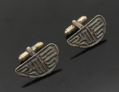LEVIN 925 Sterling Silver  Vintage Raised Pattern Oxidized Cufflinks  TR2543