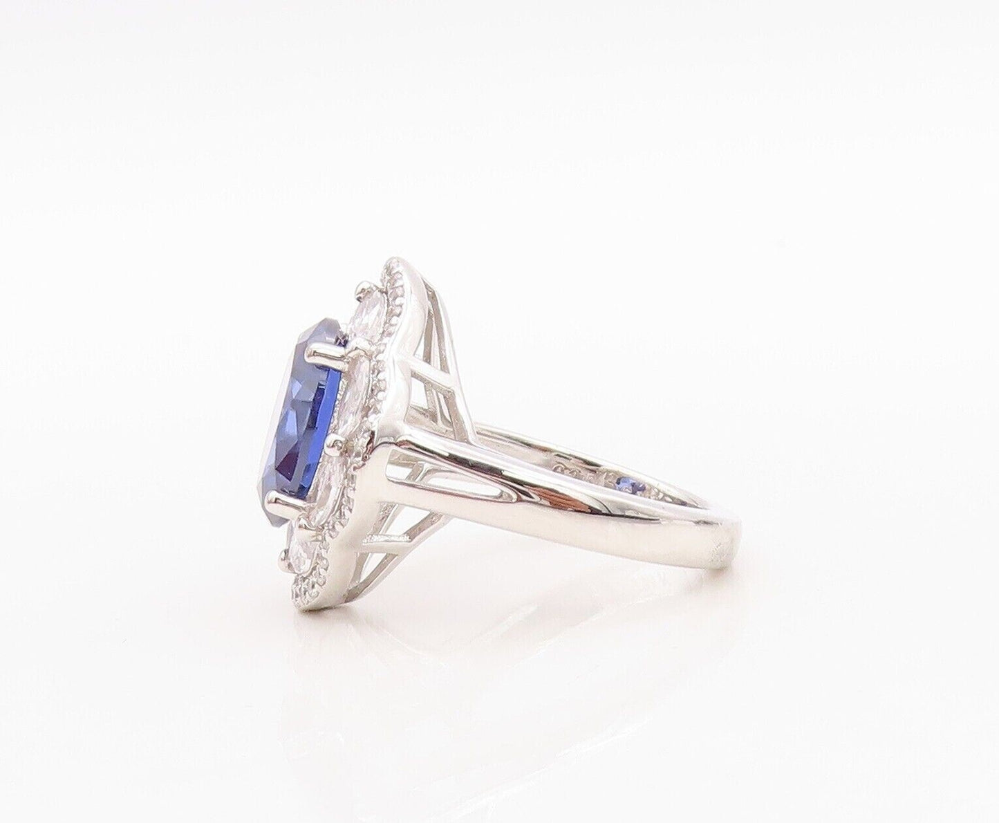 925 Sterling Silver Vintage Ring Sapphire & Topaz Floral Inlay  Sz 7.5  RG30057