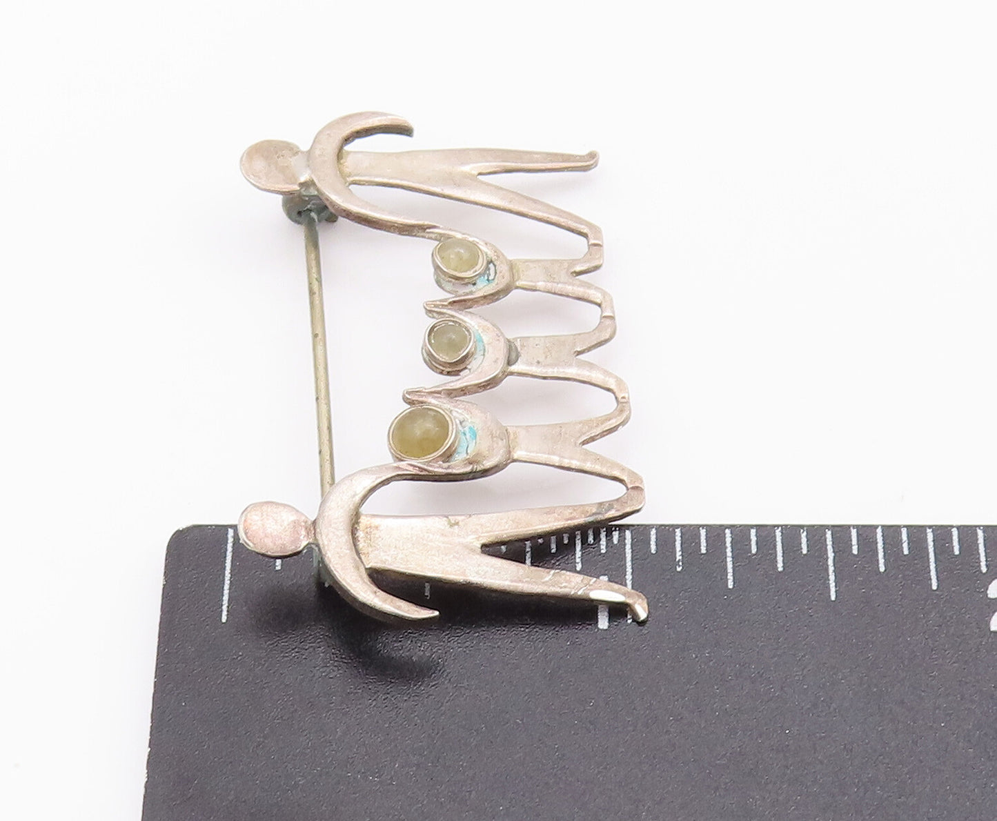 925 Sterling Silver Vintage Brooch Pin GFMW Cutout Happy Carved Family  BP10674
