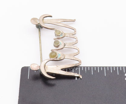 925 Sterling Silver Vintage Brooch Pin GFMW Cutout Happy Carved Family  BP10674
