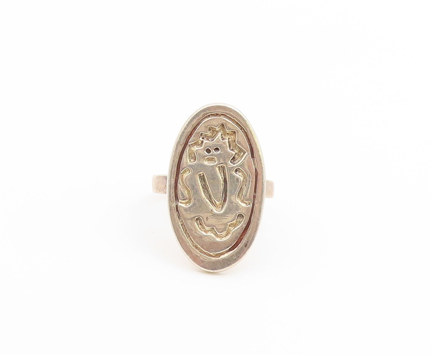 925 Sterling Silver Vintage Ring Modernist Carved Tribal Dance Band Sz 9 RG36901