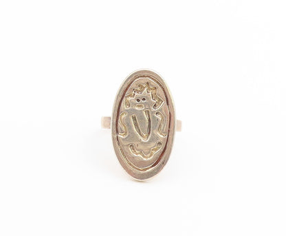 925 Sterling Silver Vintage Ring Modernist Carved Tribal Dance Band Sz 9 RG36901