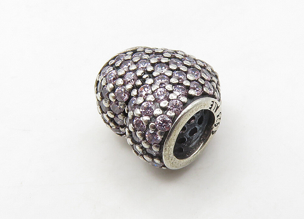PANDORA 925 Sterling Silver  Vintage Pink Topaz Heart Slide Pendant  PT17283
