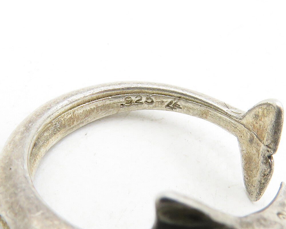 925 Sterling Silver  Vintage Dark Tone Dolphin Motif Band Ring Sz 5  RG9579
