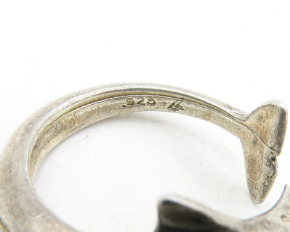 925 Sterling Silver  Vintage Dark Tone Dolphin Motif Band Ring Sz 5  RG9579