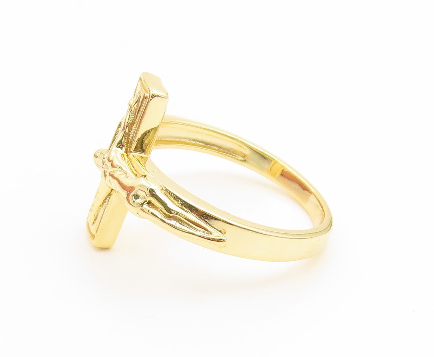 925 Sterling Silver Vintage Ring Gold Plated Jesus Crucifix Band  Sz 10  RG35210