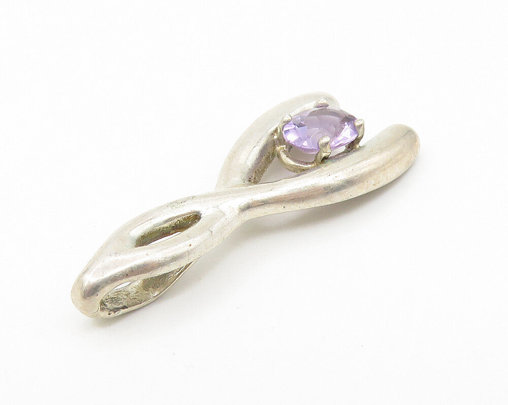 925 Sterling Silver  Vintage Prong Set Amethyst Wish Bone Pendant  PT9405