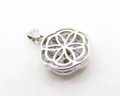 925 Sterling Silver  Genuine White & Yellow Diamonds Floral Pendant  PT8013