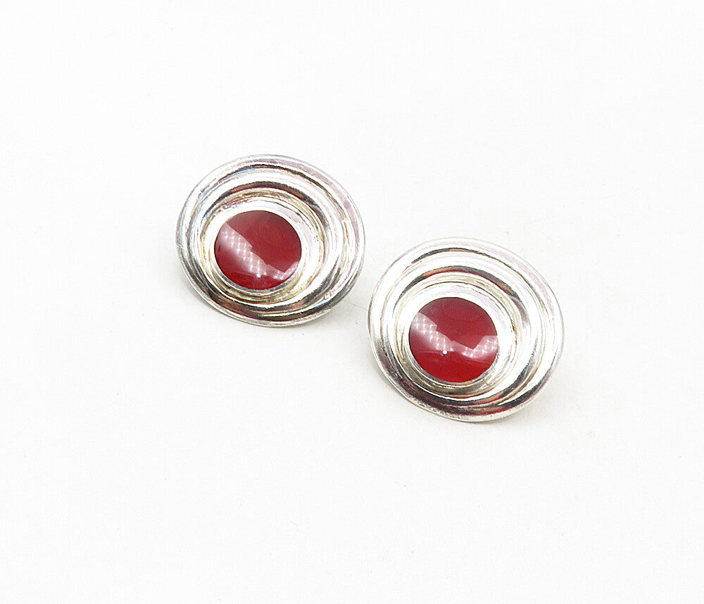 925 Sterling Silver  Vintage Inlaid Carnelian Non Pierce Earrings  EG4764