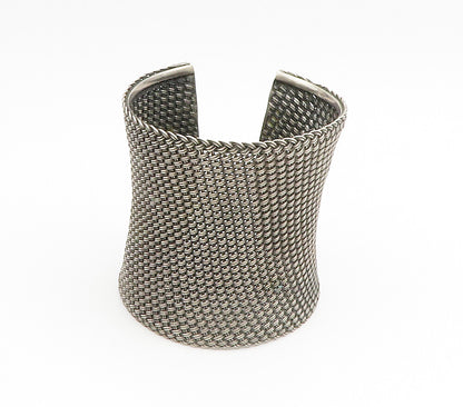 925 Sterling Silver  Vintage Dark Tone Weaved Style Cuff Bracelet  BT5858