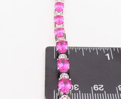 925 Sterling Silver Vintage Bracelet Minimalist Oval Pink White CZ Band  BT10867