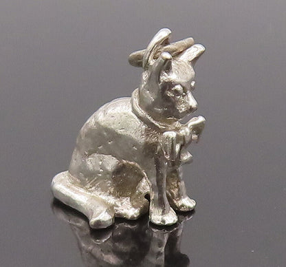 925 Sterling Silver Vintage Pendant Minimalist 3D Carved Sitting Pet Cat PT22658