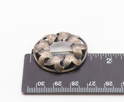 DENMARK 925 Sterling Silver  Vintage Dark Tone Floral Wreath Brooch Pin BP8482
