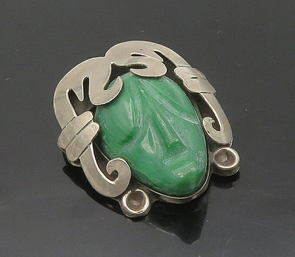 GPA MEXICO 925 Sterling Silver  Vintage Face Carved Jade Brooch Pin  BP7192