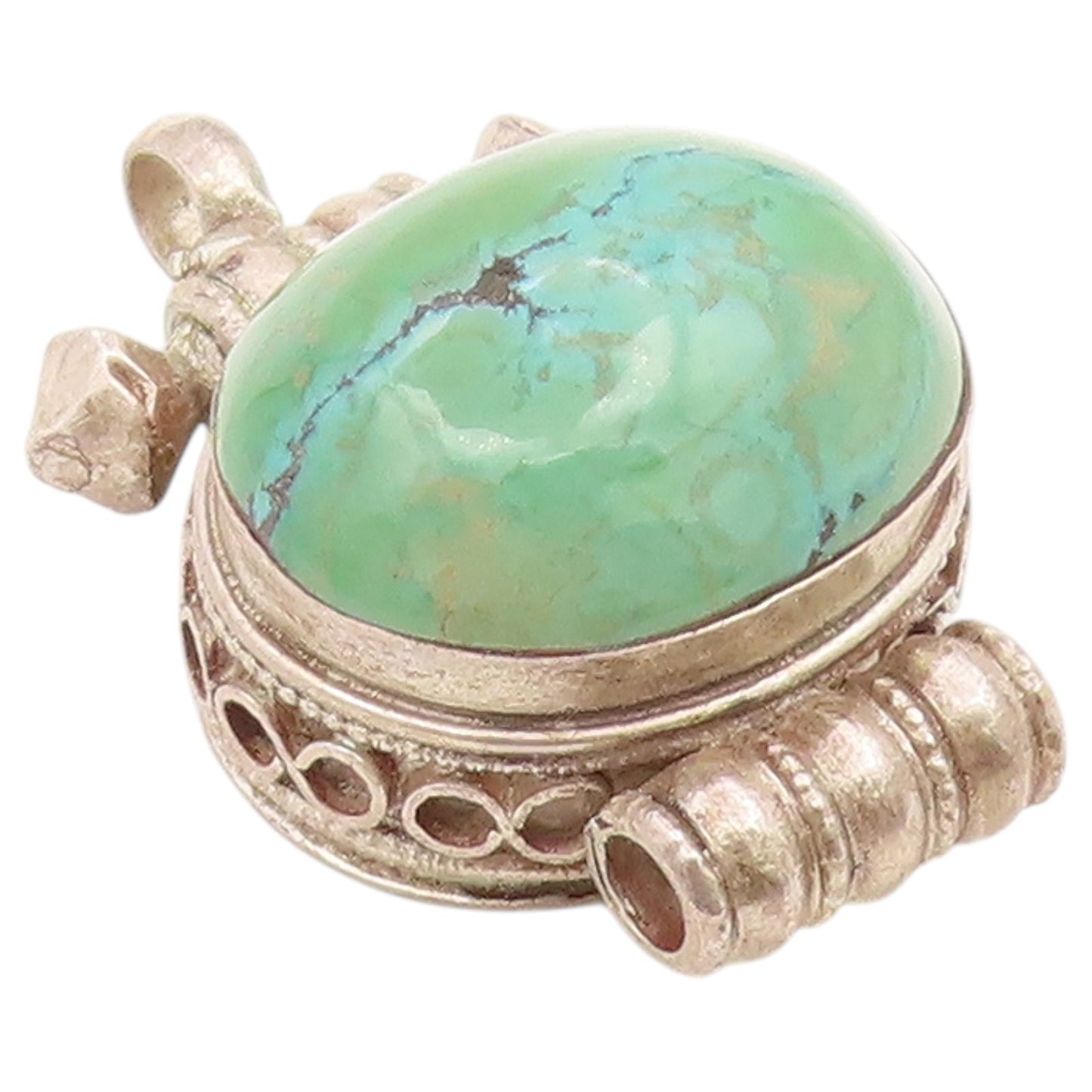 925 Sterling Silver Vintage Pendant Cabochon Turquoise Prayer Box OPENS  PT26470