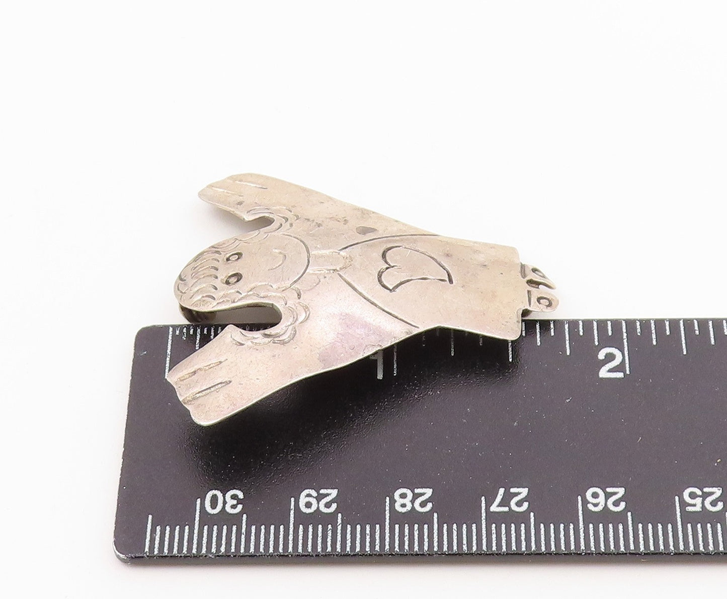 MEXICO 925 Silver  Vintage Etched Love Heart Angel Woman Brooch Pin  BP4277