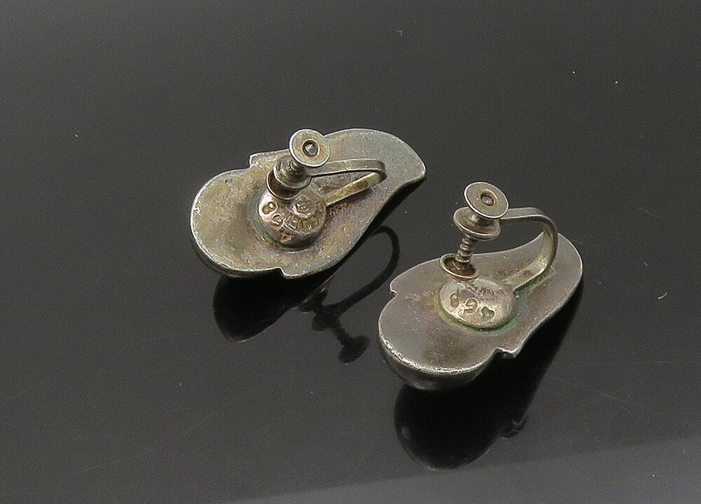 MEXICO 925 Silver  Vintage Oxidized Floral Non Pierce Dangle Earrings  EG10863