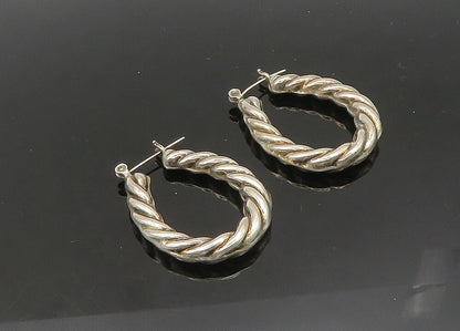 925 Sterling Silver  Vintage Shiny Rope Twist Oval Hoop Earrings  EG10738