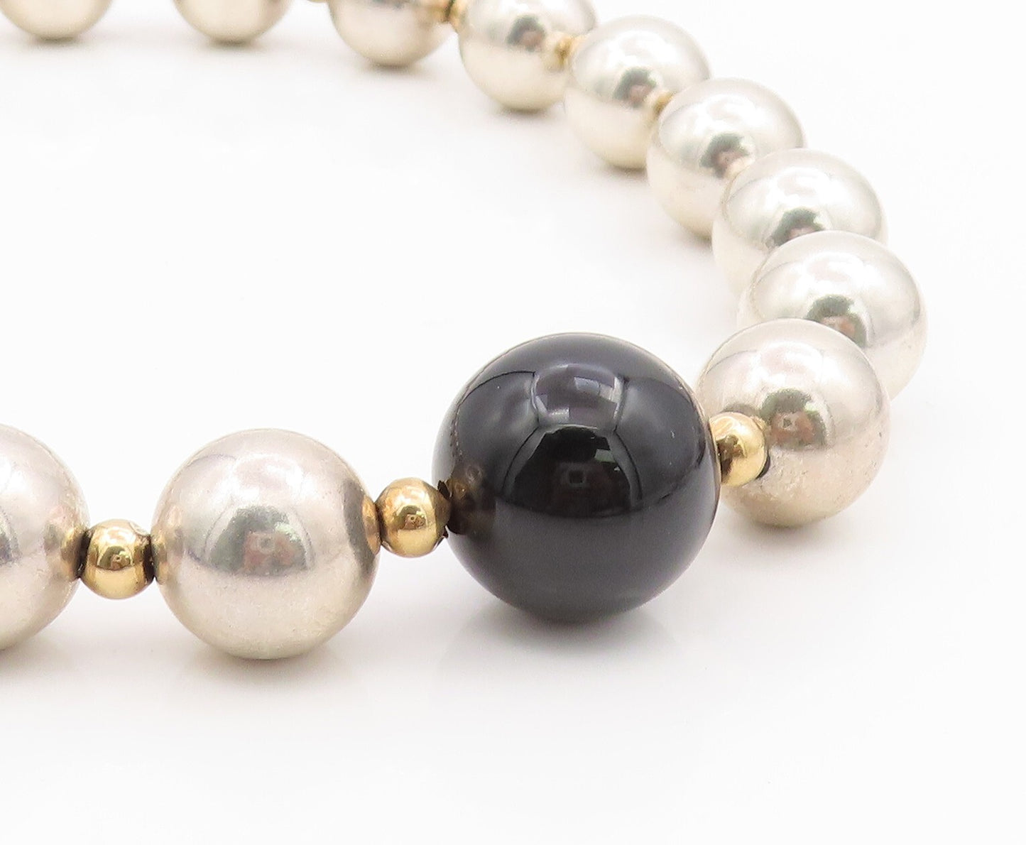 14k Gold 925 Sterling Silver Vintage Necklace Designer Large Onyx Bead  NE4470
