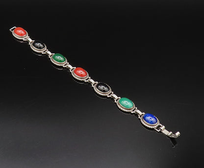 DANECRAFT 925 Silver  Vintage Onyx Lapis Lazuli & Carnelian Bracelet  BT9723