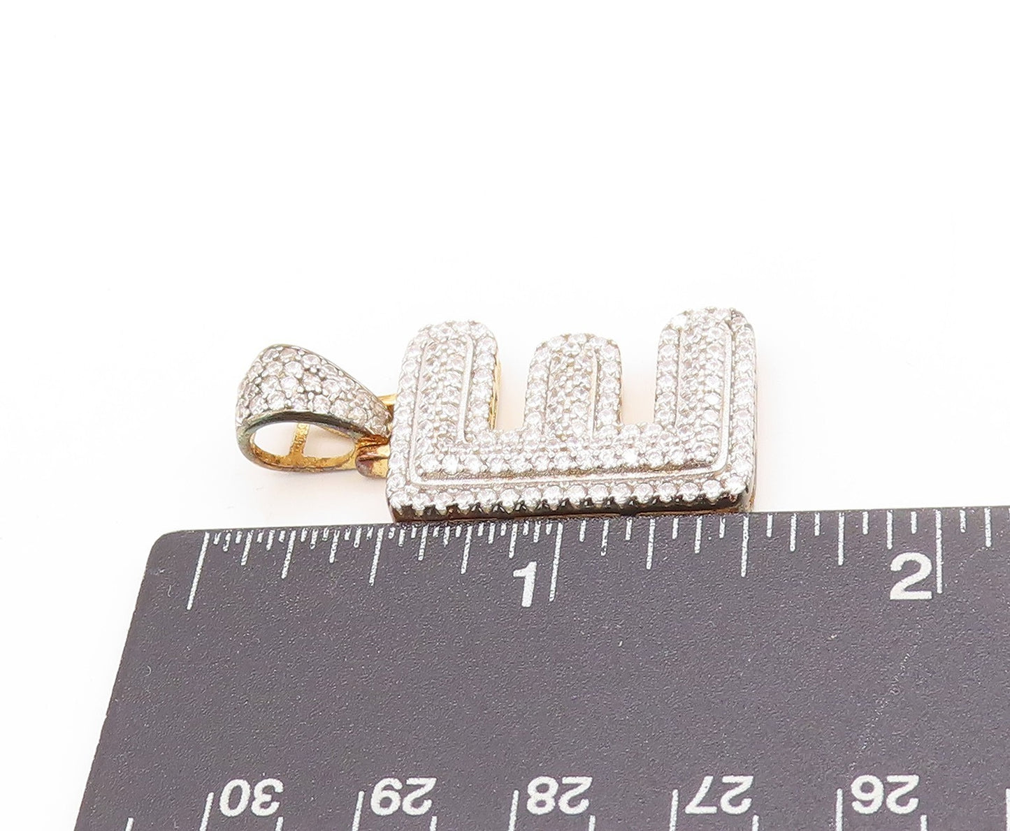 925 Sterling Silver Vintage Pendant Gold Plated CZ Clustered Alphabet E  PT25006