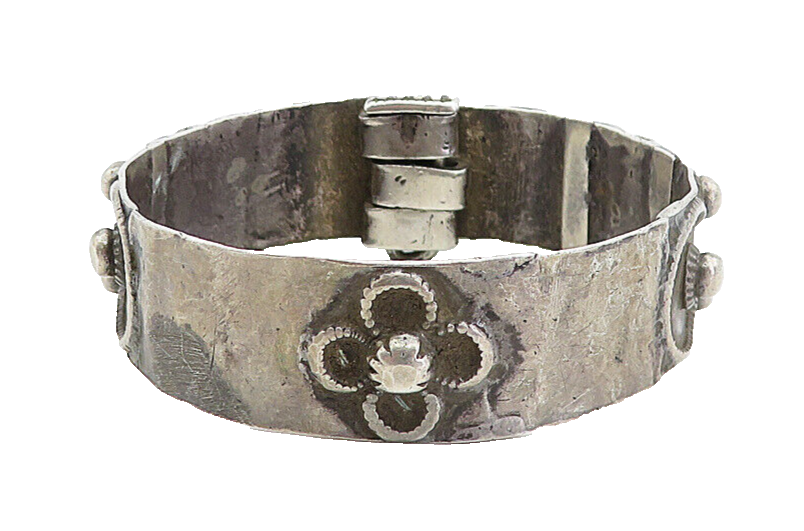 925 Sterling Silver Vintage Antique Dark Tone Floral Bangle Bracelet BT1567