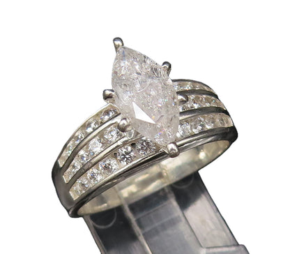 925 Silver  Vintage Marquise Cubic Zirconia Three Row Ring Sz 9.5  RG25954