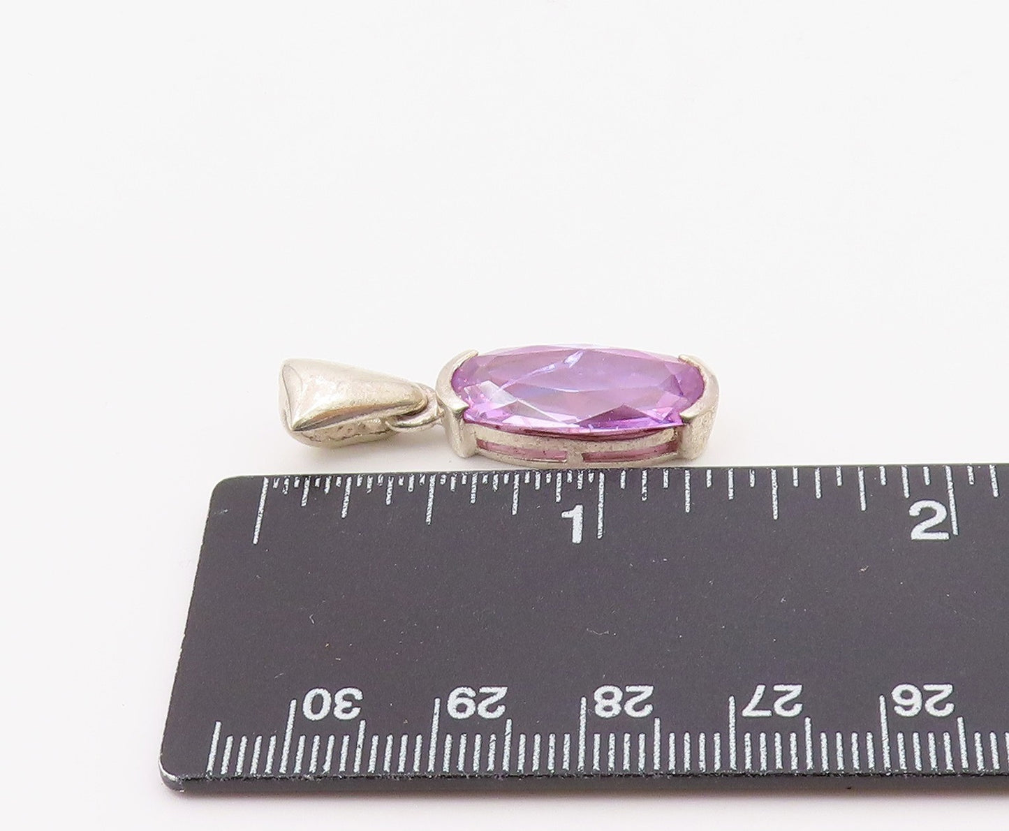 925 Sterling Silver  Vintage Purple Cubic Zirconia Oval Drop Pendant  PT16333