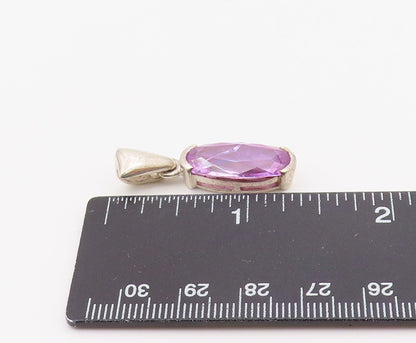 925 Sterling Silver  Vintage Purple Cubic Zirconia Oval Drop Pendant  PT16333