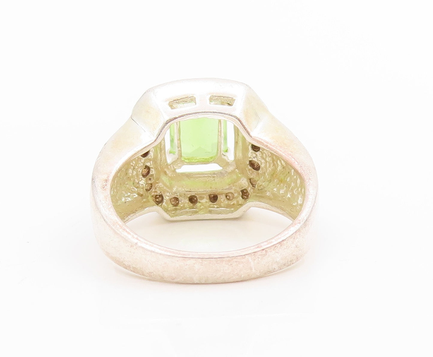 925 Sterling Silver Vintage Ring Halo Peridot Geometric Band  Sz 7  RG33990